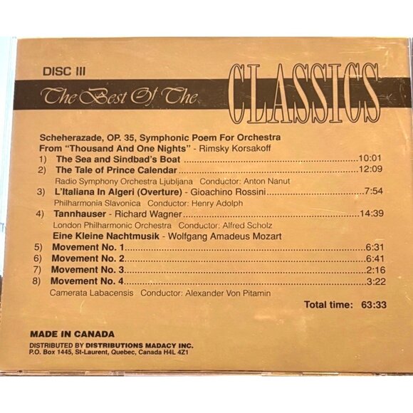CD The Best Of The Classics Vol. 3 Disc III Digital 8 Tracks Made In Canada - Picture 2 of 8